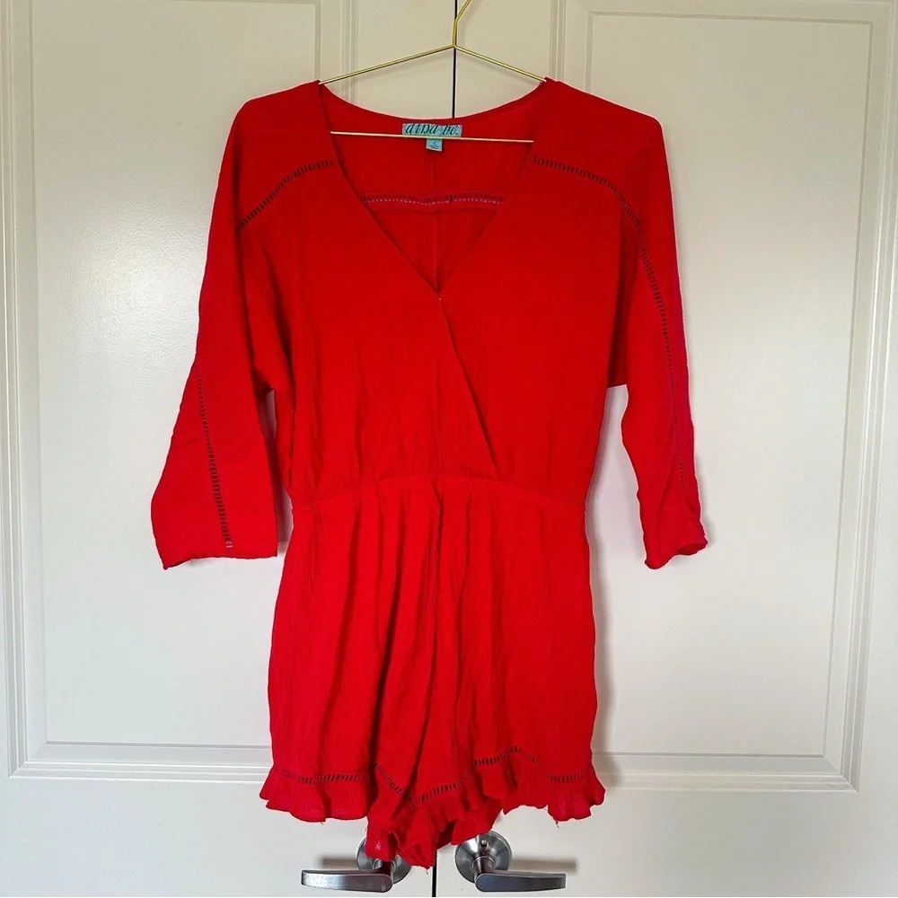 Dina Be Red Wrap-Style Jumpsuit with Belted Waist​